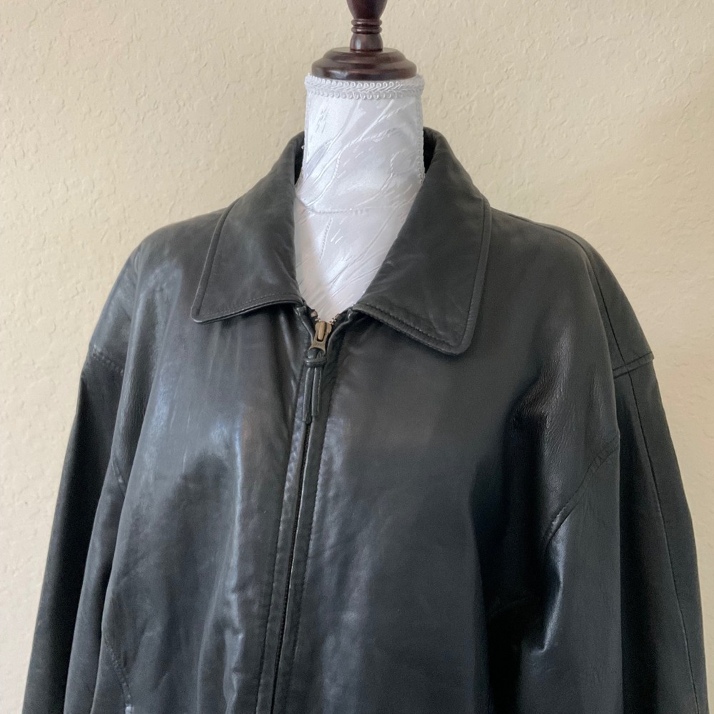 Vintage Couturé J Park Black Leather Bomber Jacket Mens L 90s Minimalist - Picture 3 of 8
